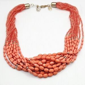 CHARMING CHARLIE Coral Gold Beads Layered Multi Strand 17", 2" Extender Necklace